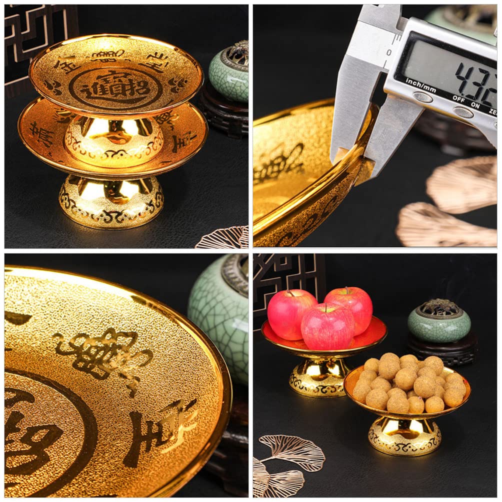 2pcs Buddhist Plate Offering Bowls Footed Fruit Tray Dessert Snack Container Tinplate Bowl Blessing Bowl for Rituals Incense Smudging Decoration Golden 8inch (19.2X19.2CM)