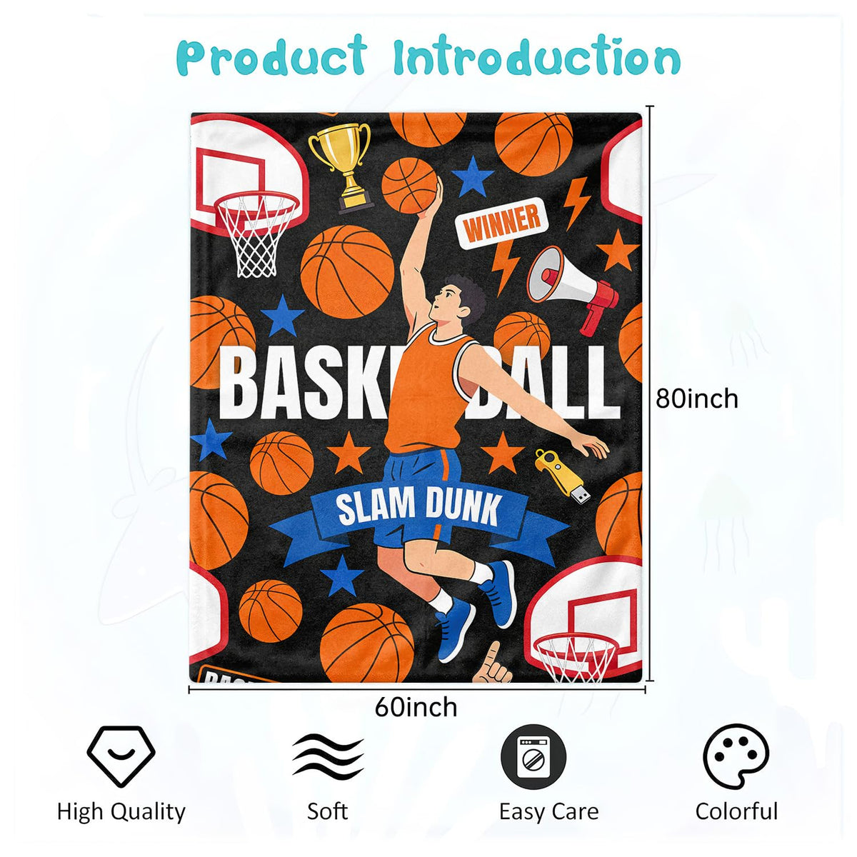 Basketball Throw Blanket Sports Soft Cozy Plush Flannel Blanket 60"X80" (Basketball / 60"X80")