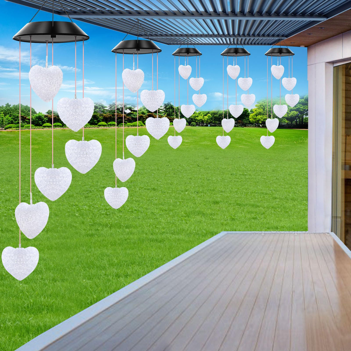 Solar Wind Chimes Heart Color Changing Lights Outdoor