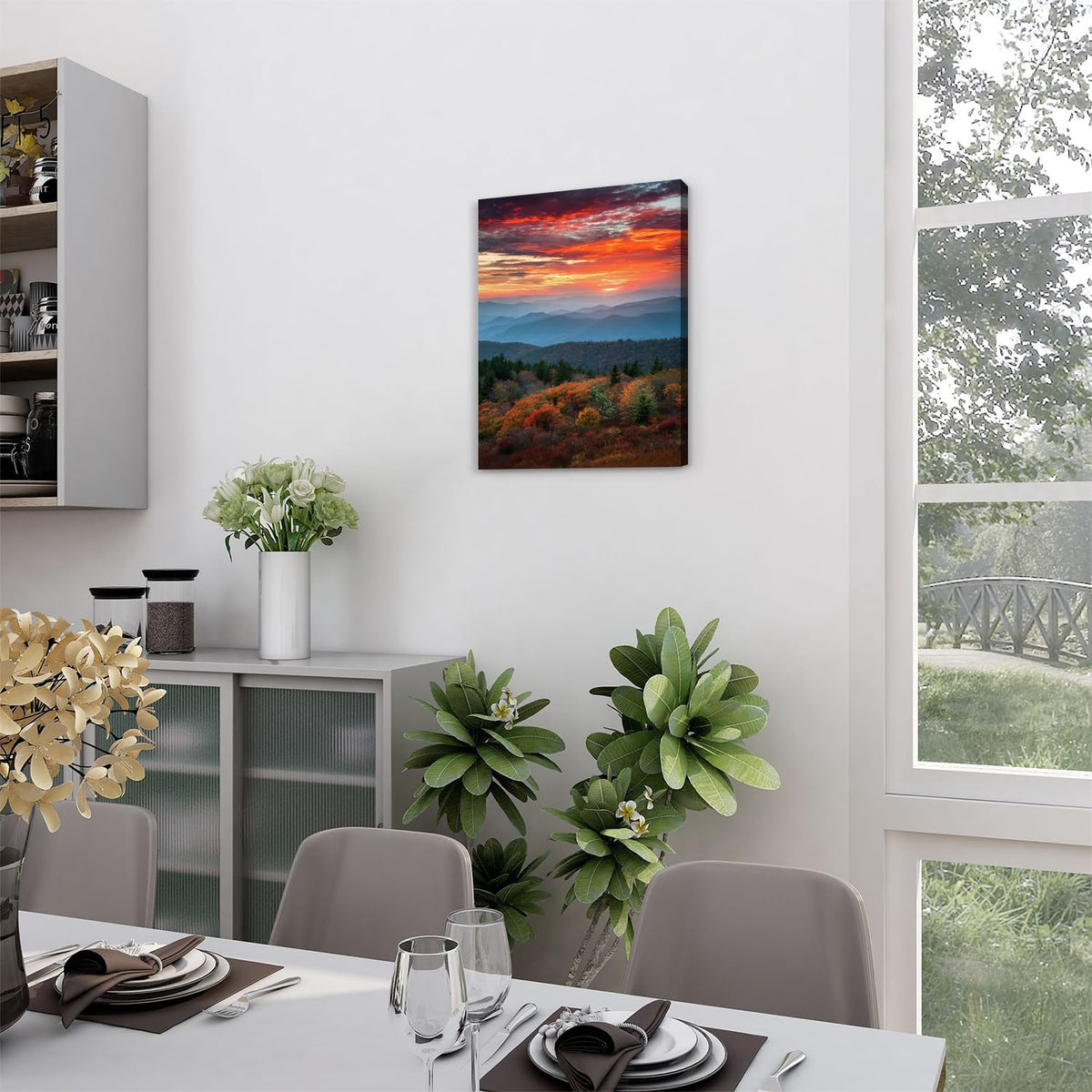 Blue Ridge Mountains Wall Art Fall Sunset Smoky Mountain Canvas Pictures Living Room Decor Nature Landscape Prints Paintings National Park Poster Autumn Misty Forest Artwork for Home Decoration 12x16" (16"L x 12"W / Blue Ridge)