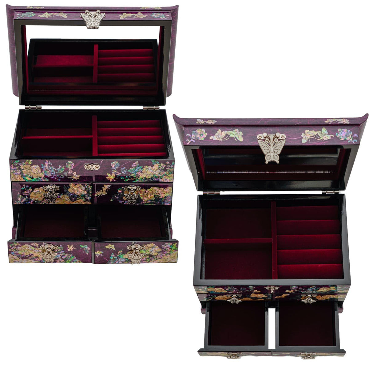 Mother of Pearl Wooden Jewelry Organizer Box (Peony_Purple)