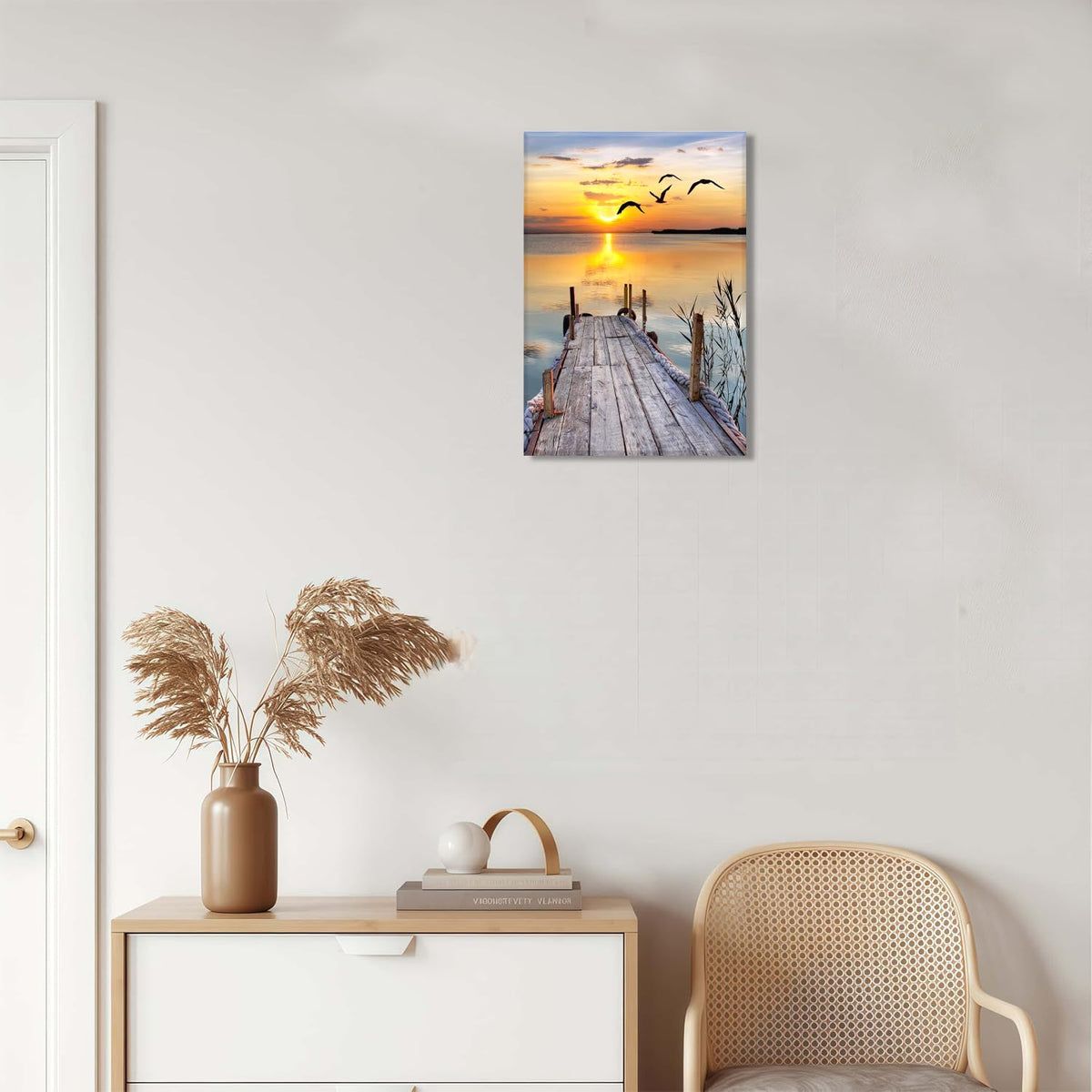 Sunset Wall Art Lakeside Pier Trail Canvas prints Sunset Nature Landscape Painting for Home Living Room Bedroom Office (Sunset Pier / 12X16inch)