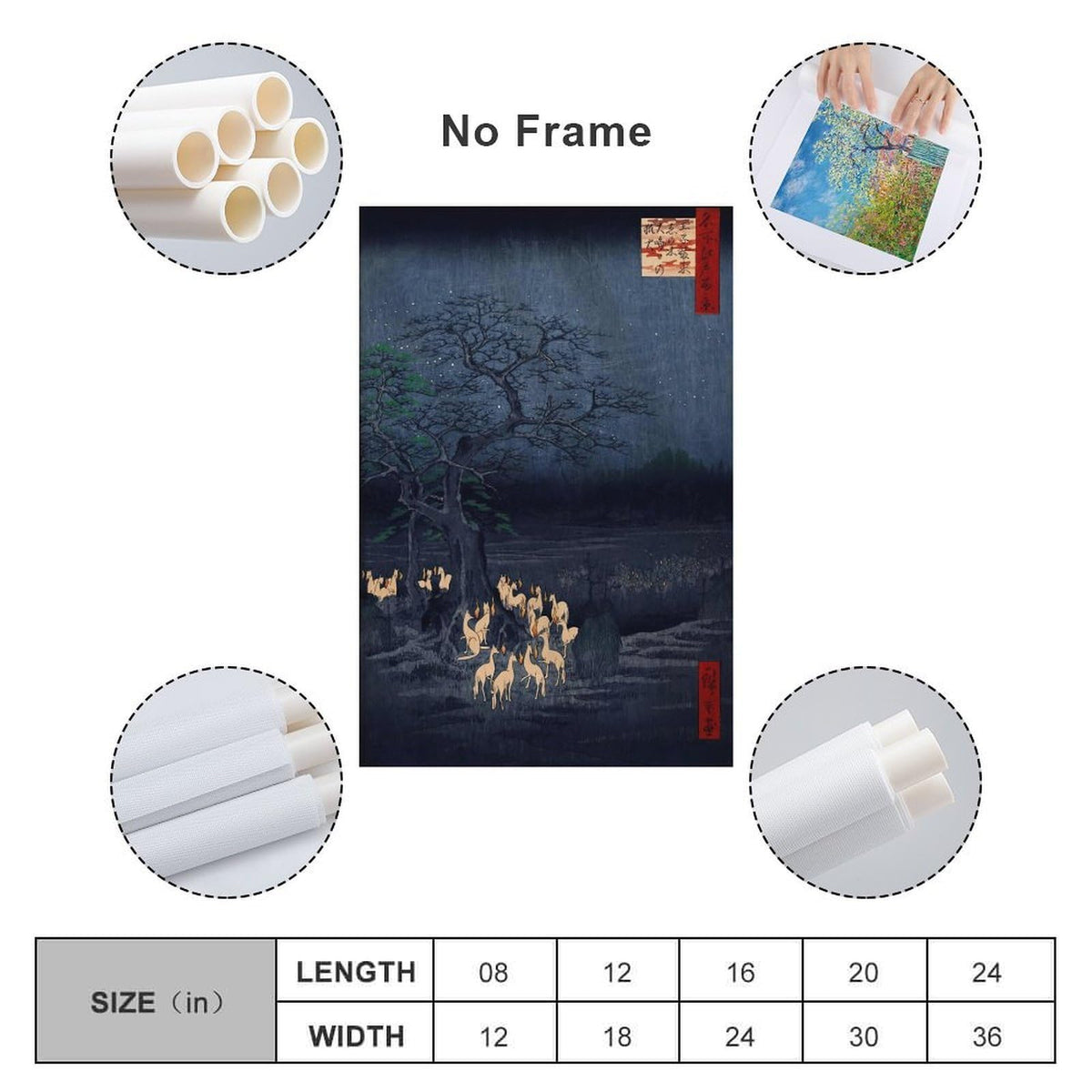 Hiroshige Foxfires At The Changing Tree Canvas Printing Wall Art Prints Wall Decor Posters Japanese Ukiyoe Night Landscape Vintage Folklore Style for Living Room Bedroom Office 20x30inch (style-7 / 20x30inch(50x75cm) Unframe)