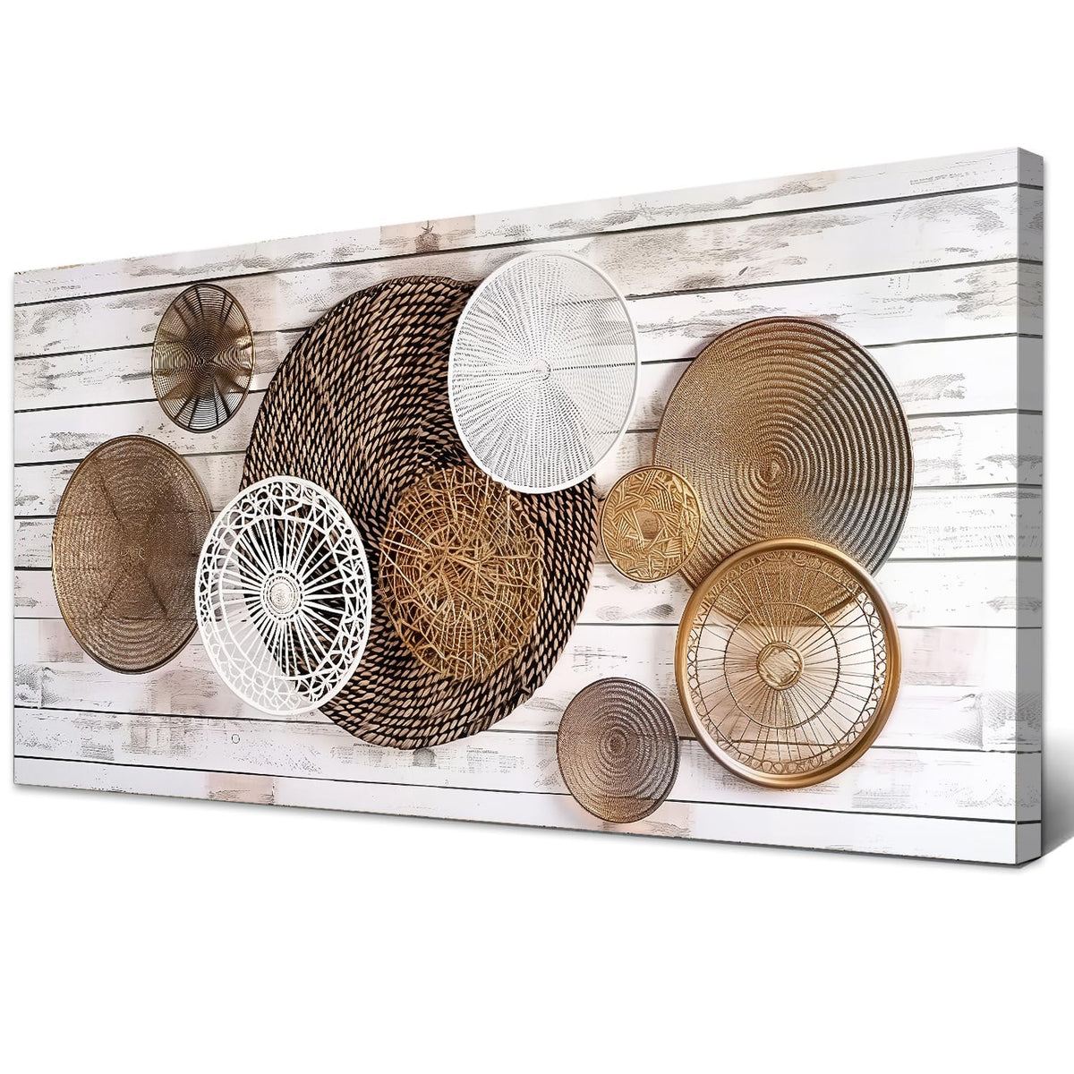 Boho Abstract Canvas Wall Art for Kitchen Picture for Dining Room Rustic Neutral Geometric Basket Painting Wall Decor Farmhouse Prints Minimalist Poster Artwork Home Bedroom Decorations 20x40” (40"L x 20"W / ABSTRACT02)