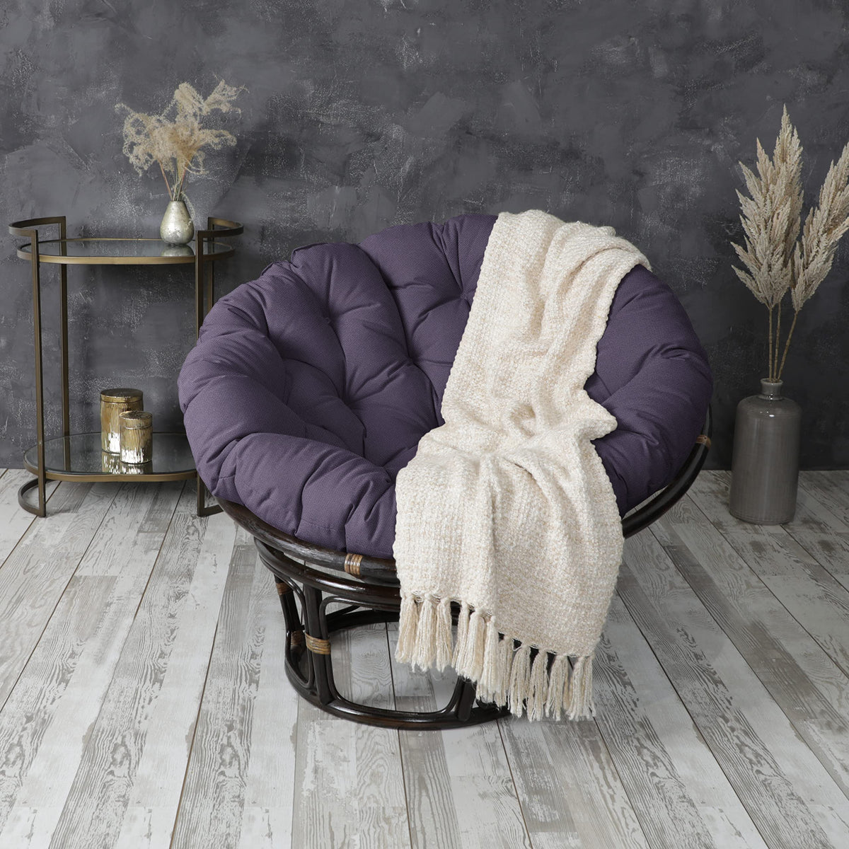 Tufted Papasan Cushion (Dark Lilac / 48 in x 48 in x 4 in)