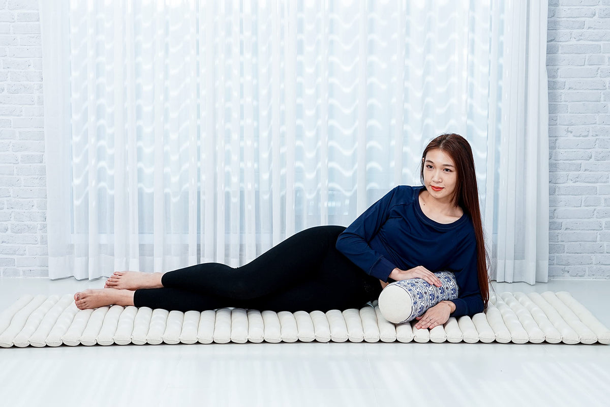 Yoga Bolster 20 x 6 x 6 inches Kapok Roll for Meditation & Massage (El1 - Blue)