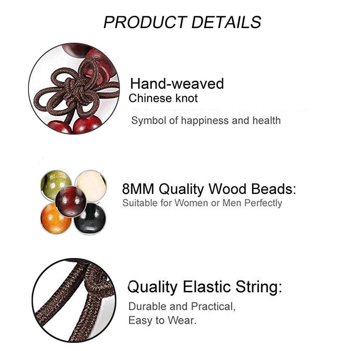 9 Pcs Mens Womens Wood Chain Bracelets (9PCS)