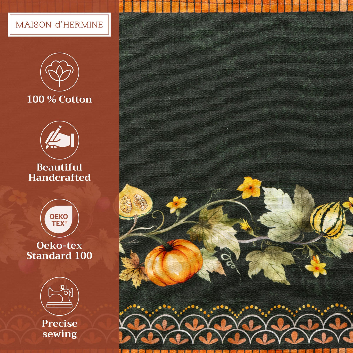 Placemats Set of 4 Reusable 100% Cotton (044 - Pumpkin Garden - Dark Green / 13" X 19" (Pack of 4))