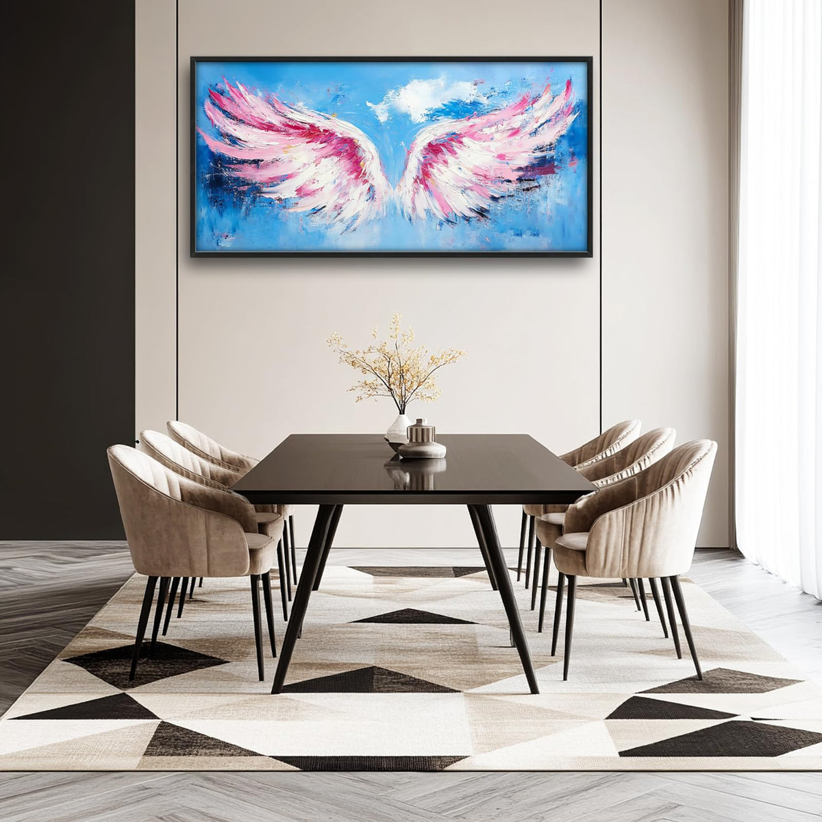 Angel Wings Large Wall Art Pink White Wing Framed Wall Decor Modern Feather Canvas Pictures Blue Painting for Living Room Women Bedroom Dining Room 30"x60" (Pink White Angel Wings / 60"L x 30"W)