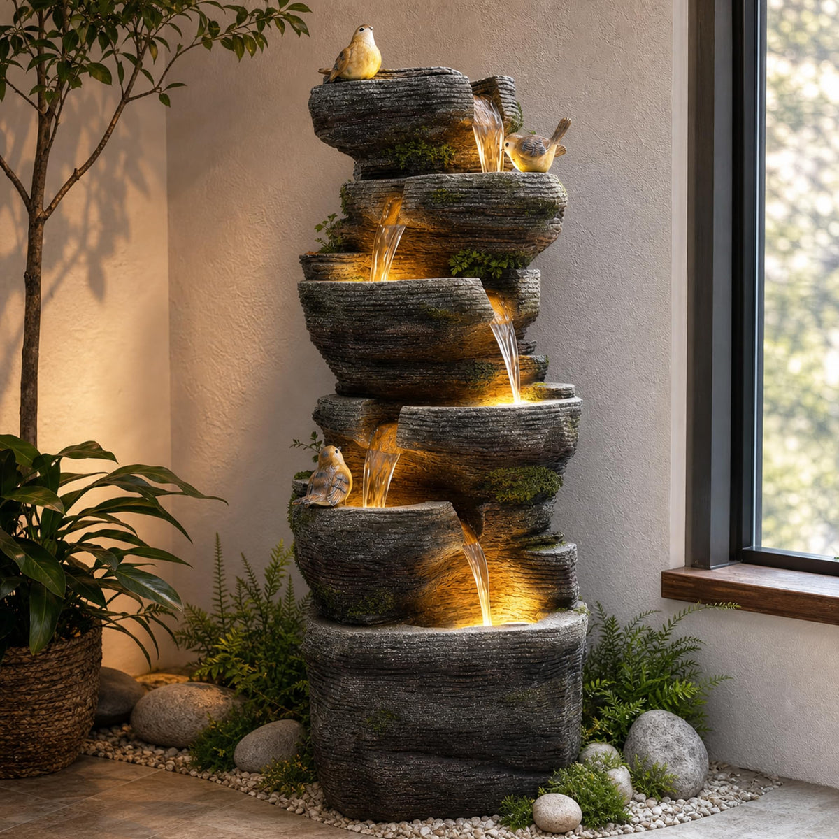 40H Extra Large Rock Outdoor Fountain 6 (39.4"h Gray)