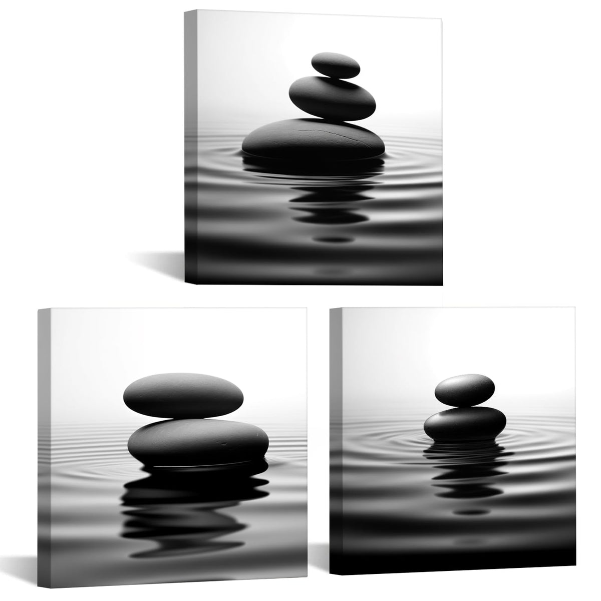 Black and White Zen Stone Wall Art Zen Stone Picture Bathroom Spa Room Wall Decor Relaxing Canvas Wall Art for Spa Massage Treatment Bedroom Yoga Room Decor (Zen 03 / 20"L x 20"W)
