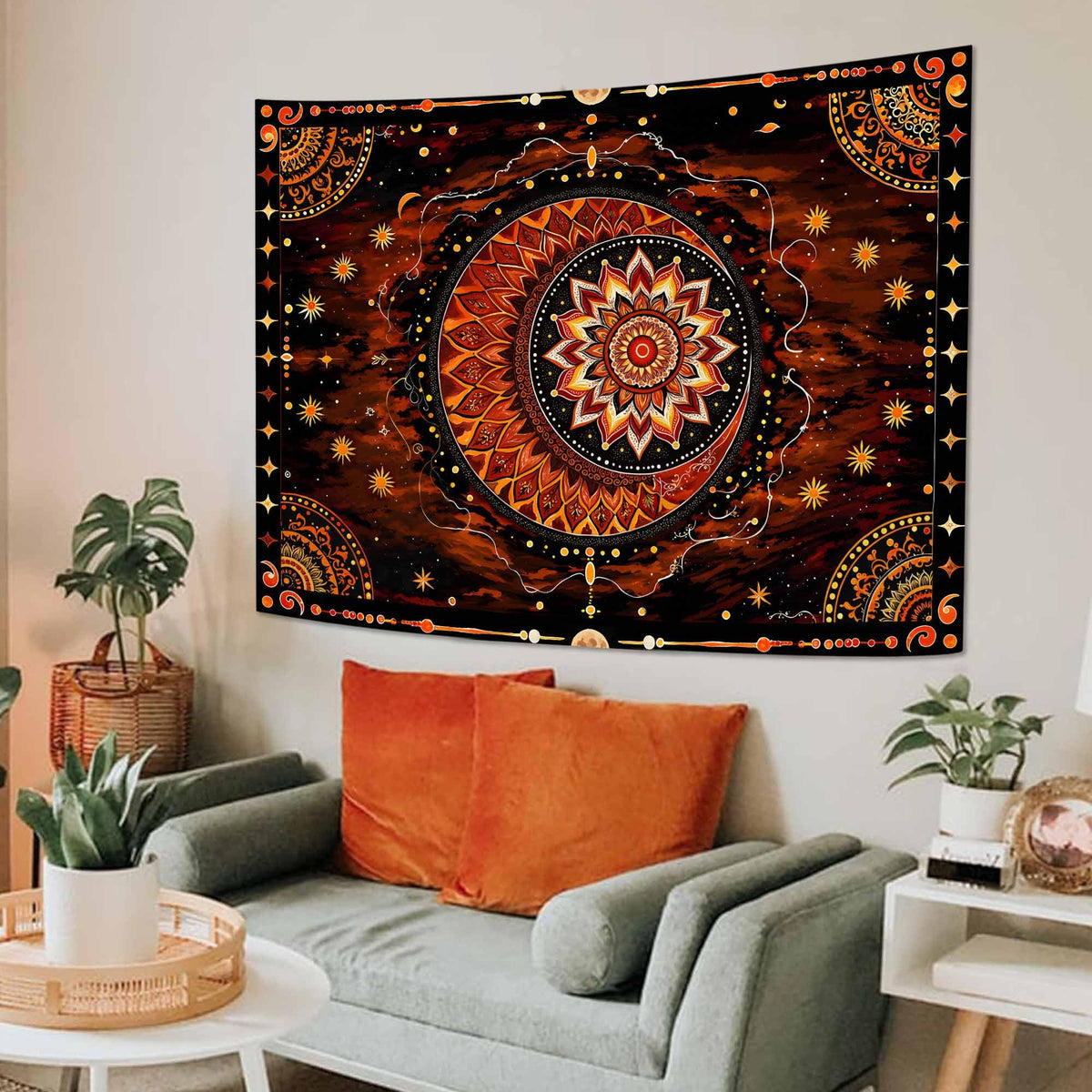 Celestial Mandala Tapestry (80"L x 60"W / Red Yellow Black)