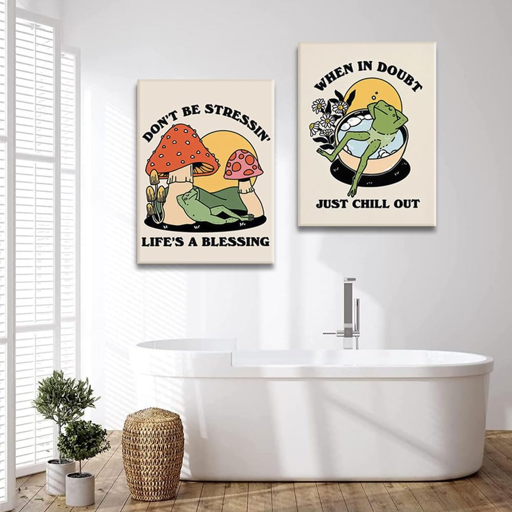 Retro Groovy Frog Mushroom Wall Art 70s Vintage Chill Quote Canvas Prints (frog / 24"L x 16"W)