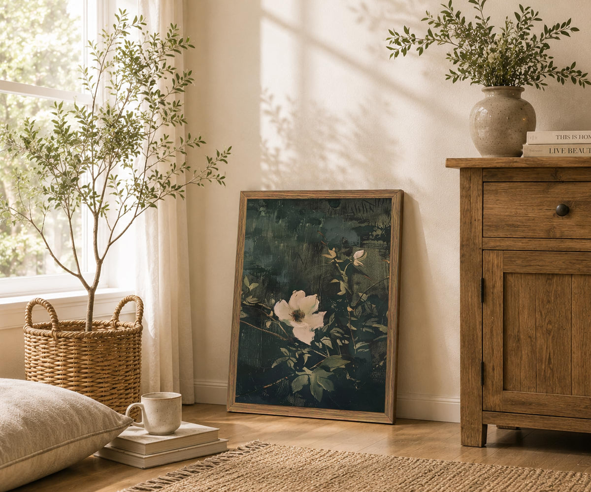 Dark Green Floral Wall Art Moody botanical print 16x24In (Dark Green / 12 X 16 Inches)