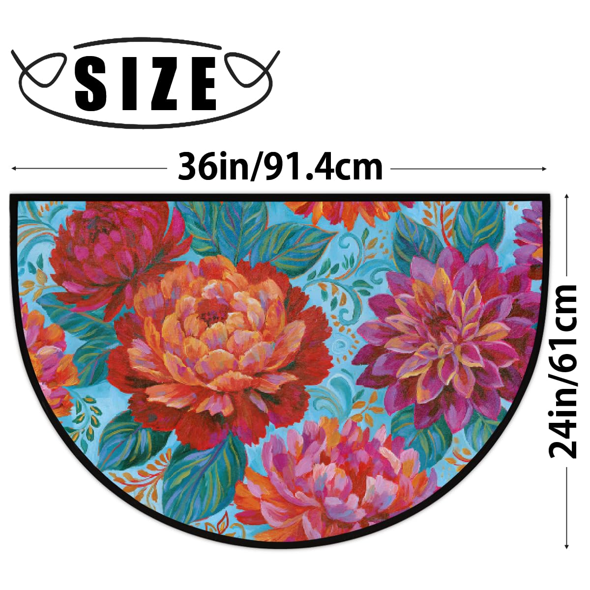 Flower Half Round Door Mat Indoor Entrance Semi Circle Area Rugs (Z Flower Color Chrysanthemum)