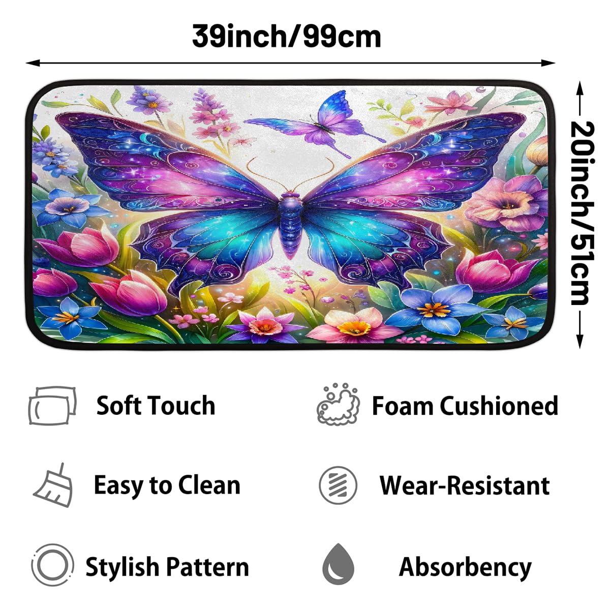 Butterfly Kitchen Rugs Kitchen Mats Non Slip Floor Mat (D:color 5)