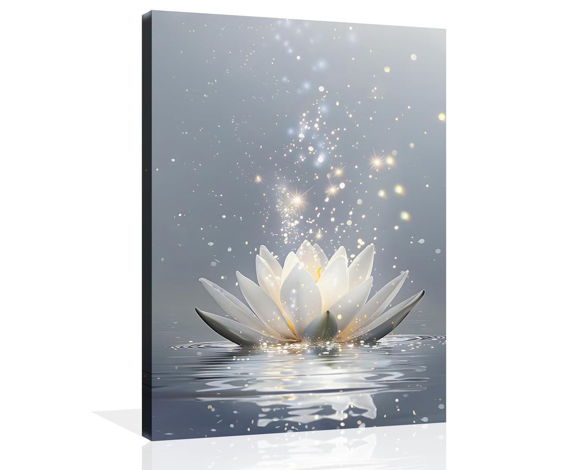 Zen Canvas Wall Art Lotus Flower Wall Art Lotus Flower in Water Painting Lotus Zen Prints for Yoga Spa Meditation Spiritual Room Wall Decor Framed 16X20 inch (20"L x 16"W / Lotus Flower)