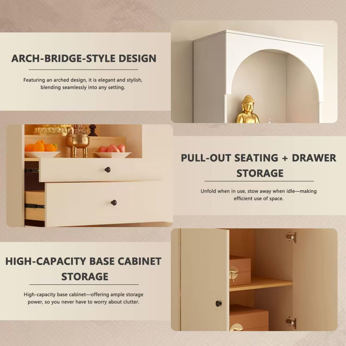Altar Table Solid Wood (White+beige / 27.6×15.7×65.4in)
