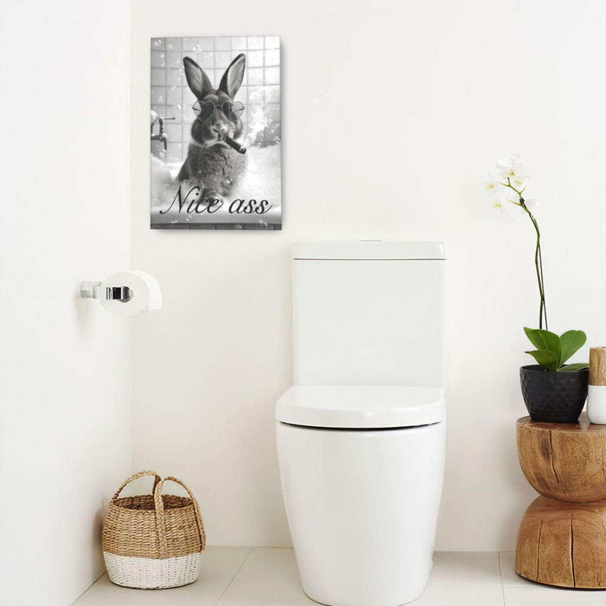 Funny Rabbit Bathroom Wall Art Black And White Bunny Bathtub Canvas Wall Decor Pictures Paintings Prints Artwork Framed Decorations For Bedroom Living Room Gifts 16" x 24" (Rabit / 24"L x 16"W)