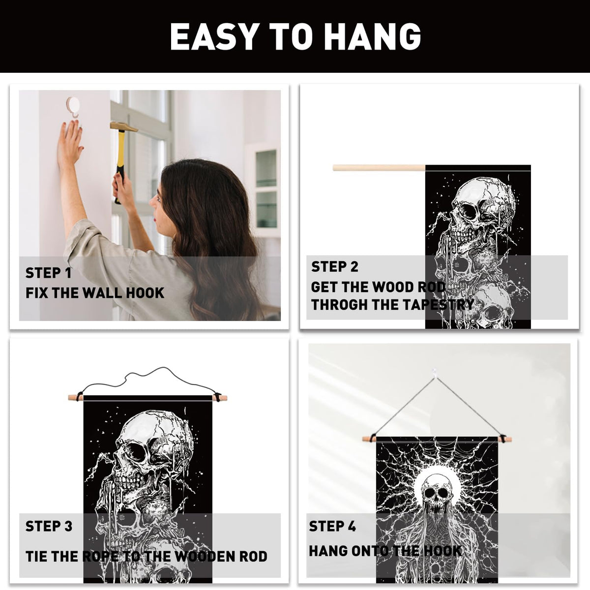 2 Pack Skeleton Vertical Tapestry (black,white)