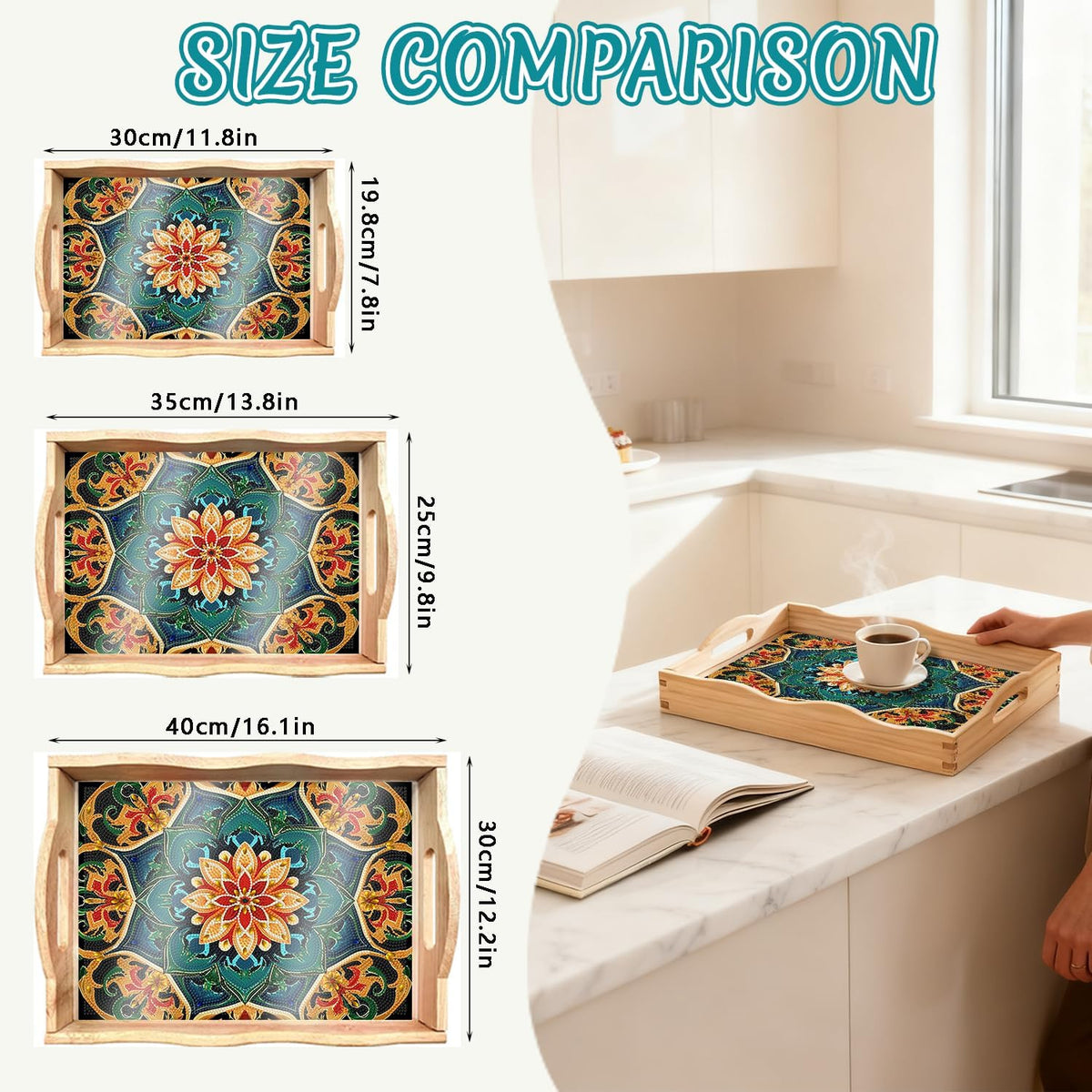 DIY Diamond Painting Serving Tray with Handle for Adults 5D Diamond Art Kits for Beginners Full Drill Diamond Dots Gem Arts and Crafts Special Shape Living Room 12 x 16 Inches Mandala (Mandala Big E)