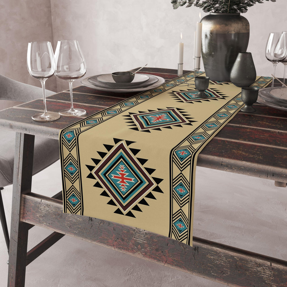 Aztec Table Runner Rustic Country Colorful Aztec Tribal Geometric Shape Ethnic Southwest Runner for Table Home Decor for Kitchen Table Dining Coffee Table 13x120 inch (13x120inch / Aztec 1)