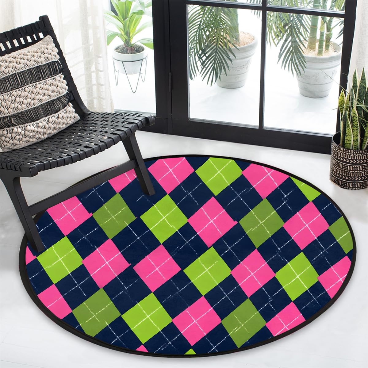 5 Ft Pink Green Round Rug Circle Area Rugs Circular Door Mat for Indoor (Color30 / 5'5" (Round))