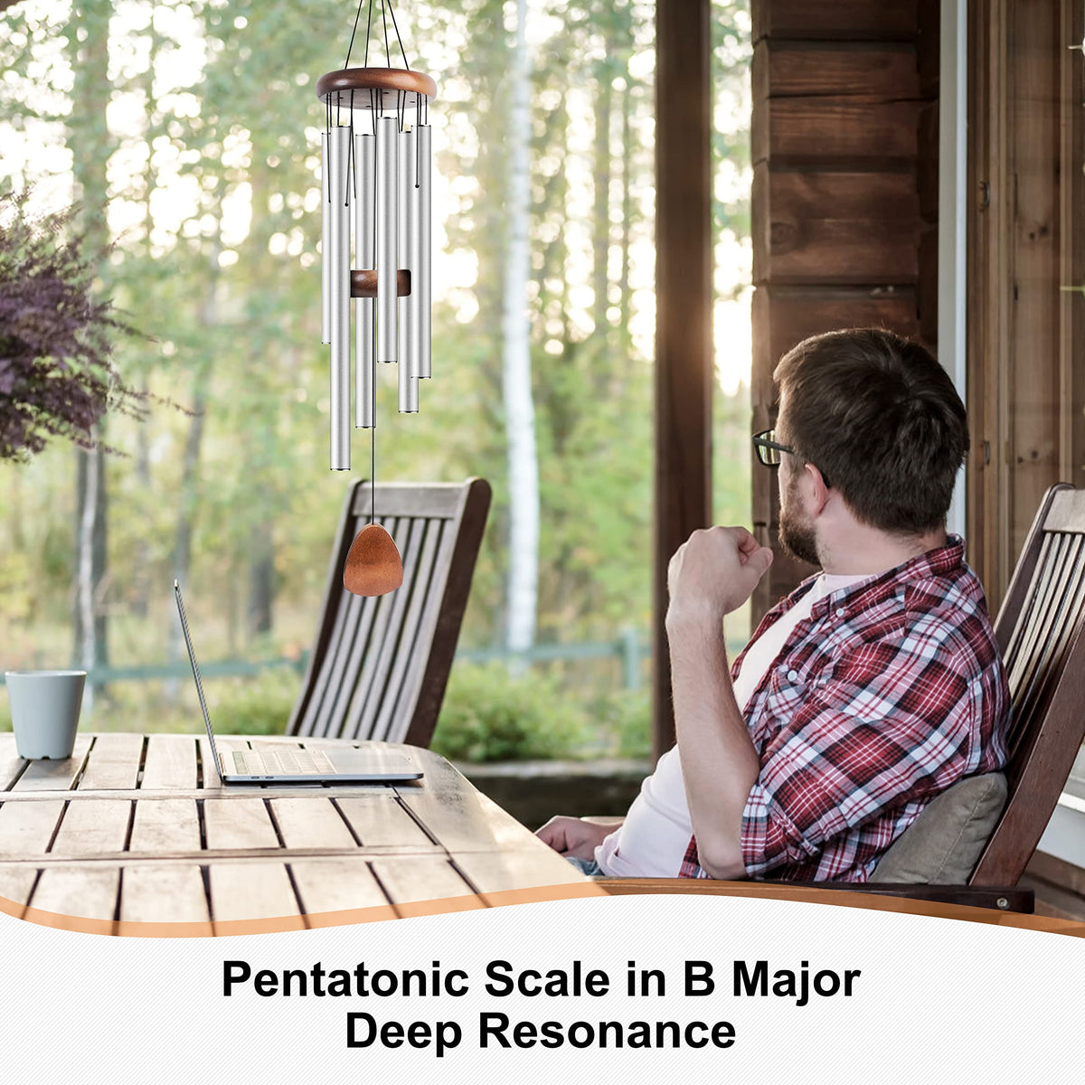 37" Aluminum Wind Chimes for Outside (Silver / Classic 37")