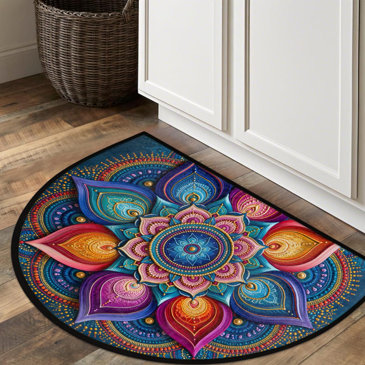 Mandala Half Round Doormat Semi Circle Rug Non Slip Half Moon Rug (B08:boho Mandala)