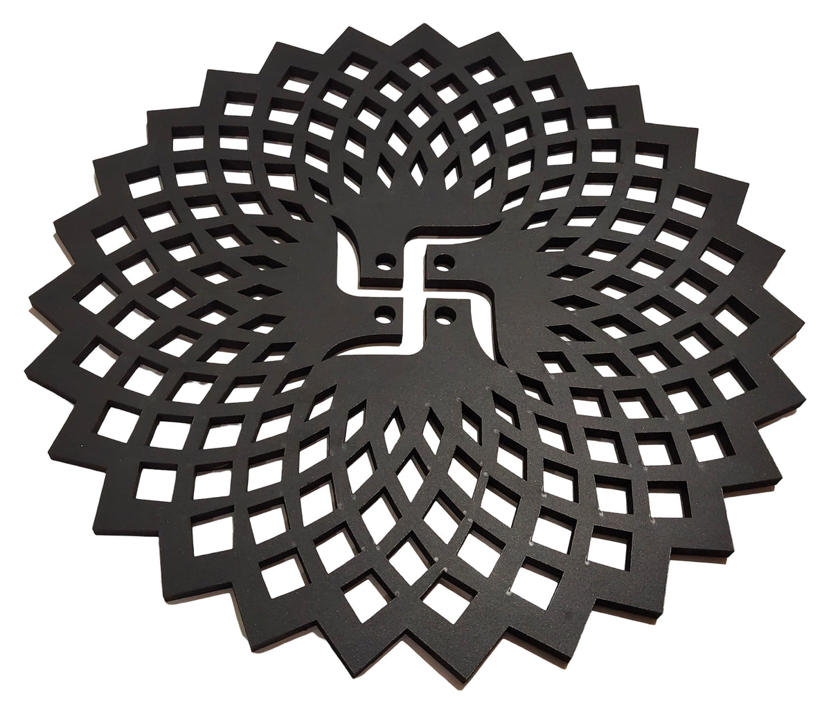 Black Round Decorative Wall Art Mdf Wooden Chakra For Temple (GEOMETRY -Black / 24"L x 24"W)