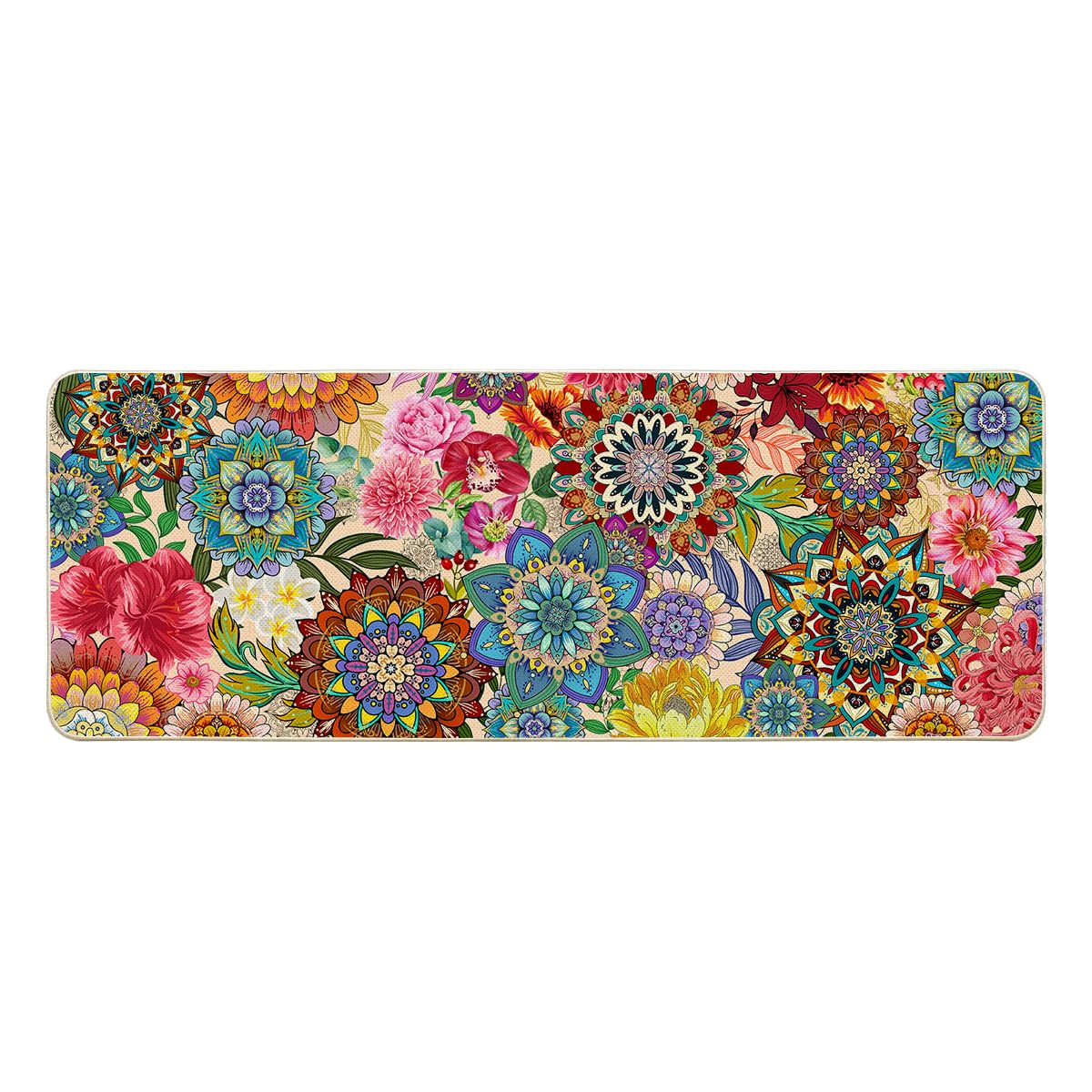 Boho Floral Kitchen Rug 1Pcs Mandala Floor Mats Flowers Kitchen Mat (Boho Floral / 1'5" x 3'11" (Rectangular))