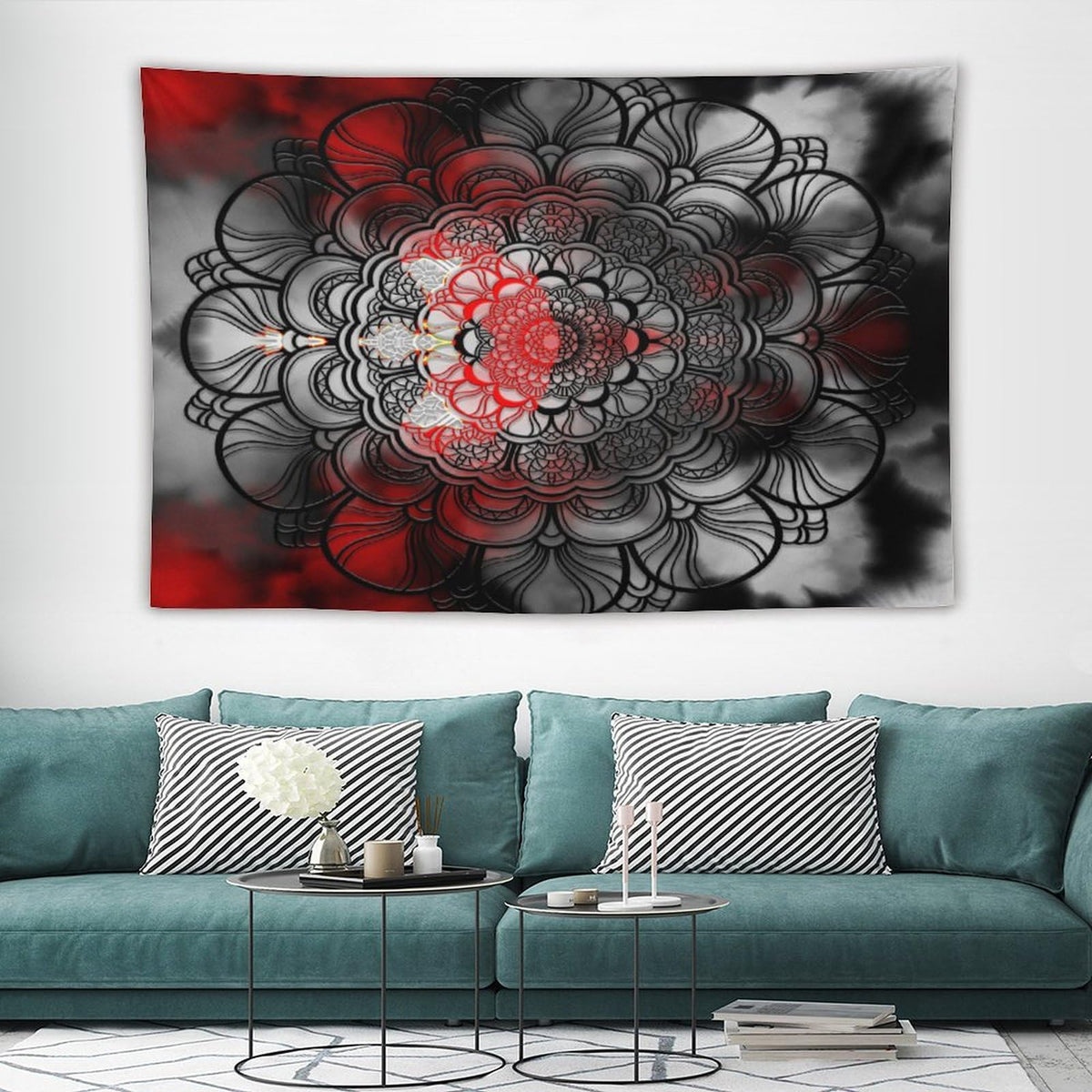 Black And Red Mandala Tapestry Wall Hanging Abstract Yellow Red Black Boho Floral Modern Tapestries Home Decor for Living Room Bedroom Apartment Farmhouse Dorm 60"x90" (60"L x 90"W / Mandala-15)