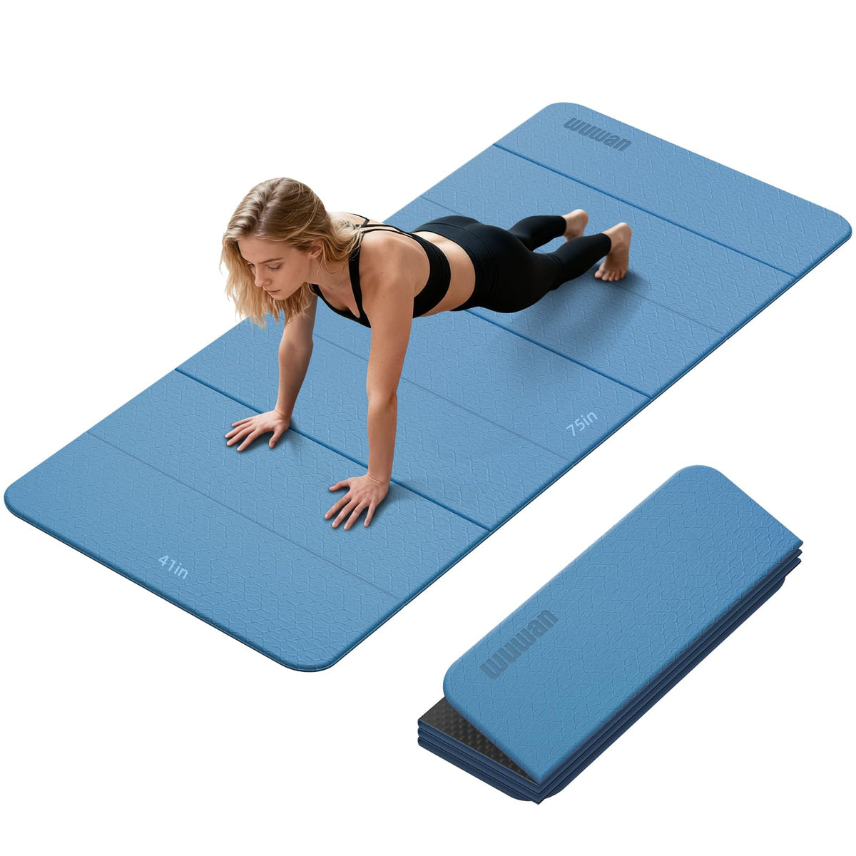 Foldable TPE Yoga Mat Thick 10mm (Blue)