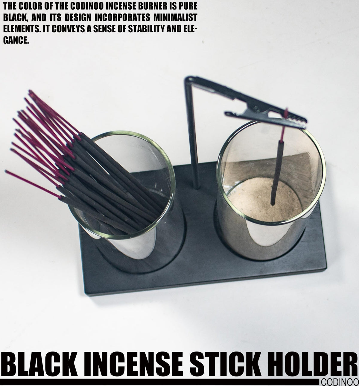 2 in 1 Incense Holder for Sticks Incense Burner Holder with Storage (Black / 2 tall glass)