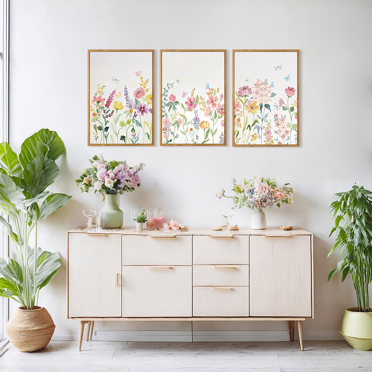 Wildflower Framed Canvas Wall Art Set Of 3 (Floral wall art 4)