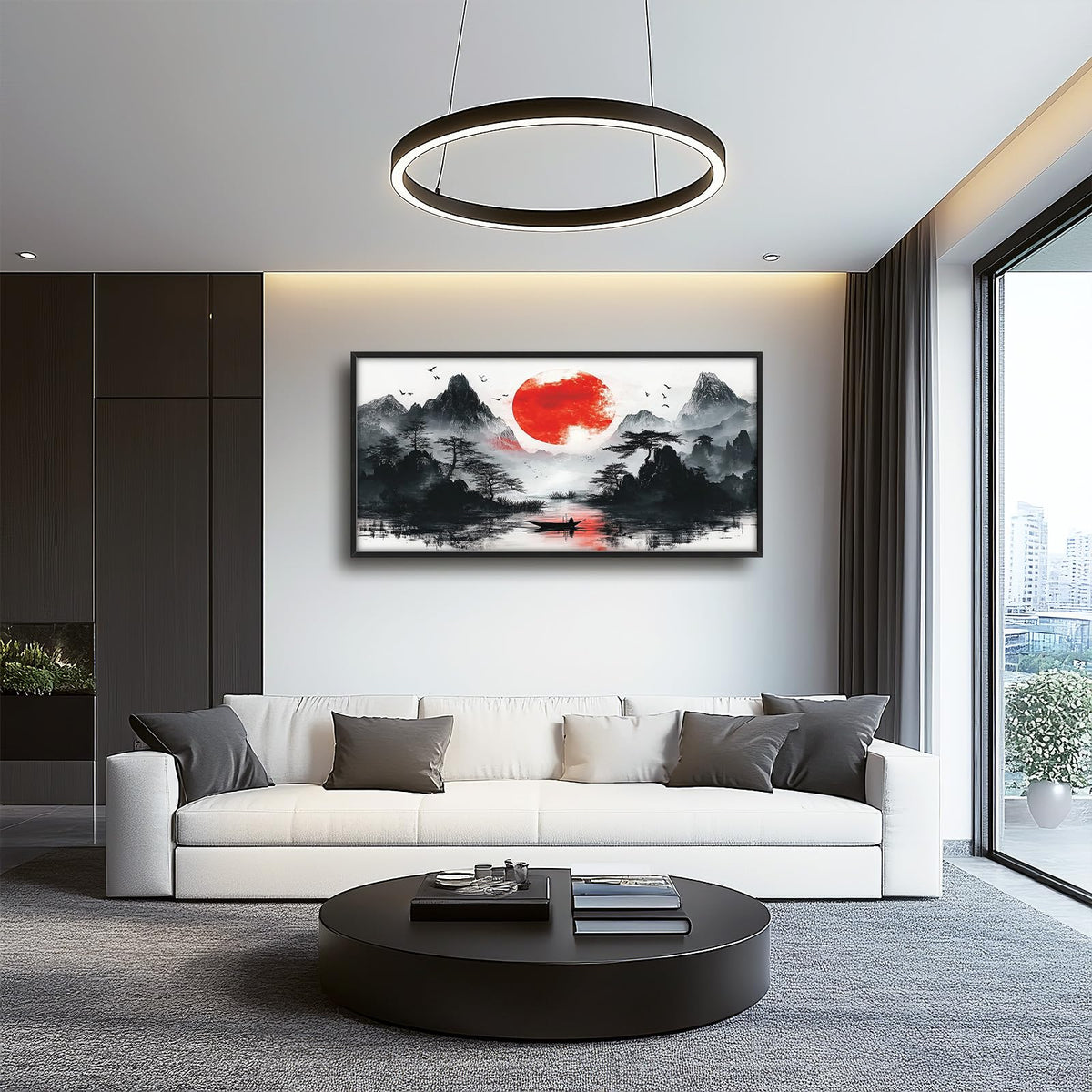 Large Framed Japanese Mountain Wall Art Asian Landscape Art 60"x30" (mountain / 60"L x 30"W)