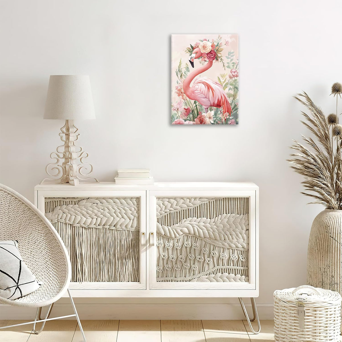 Flamingo Canvas Wall Art Tropical Animal Painting Framed ArtWork 20"x24" (Flamingo / 24"L x 20"W)