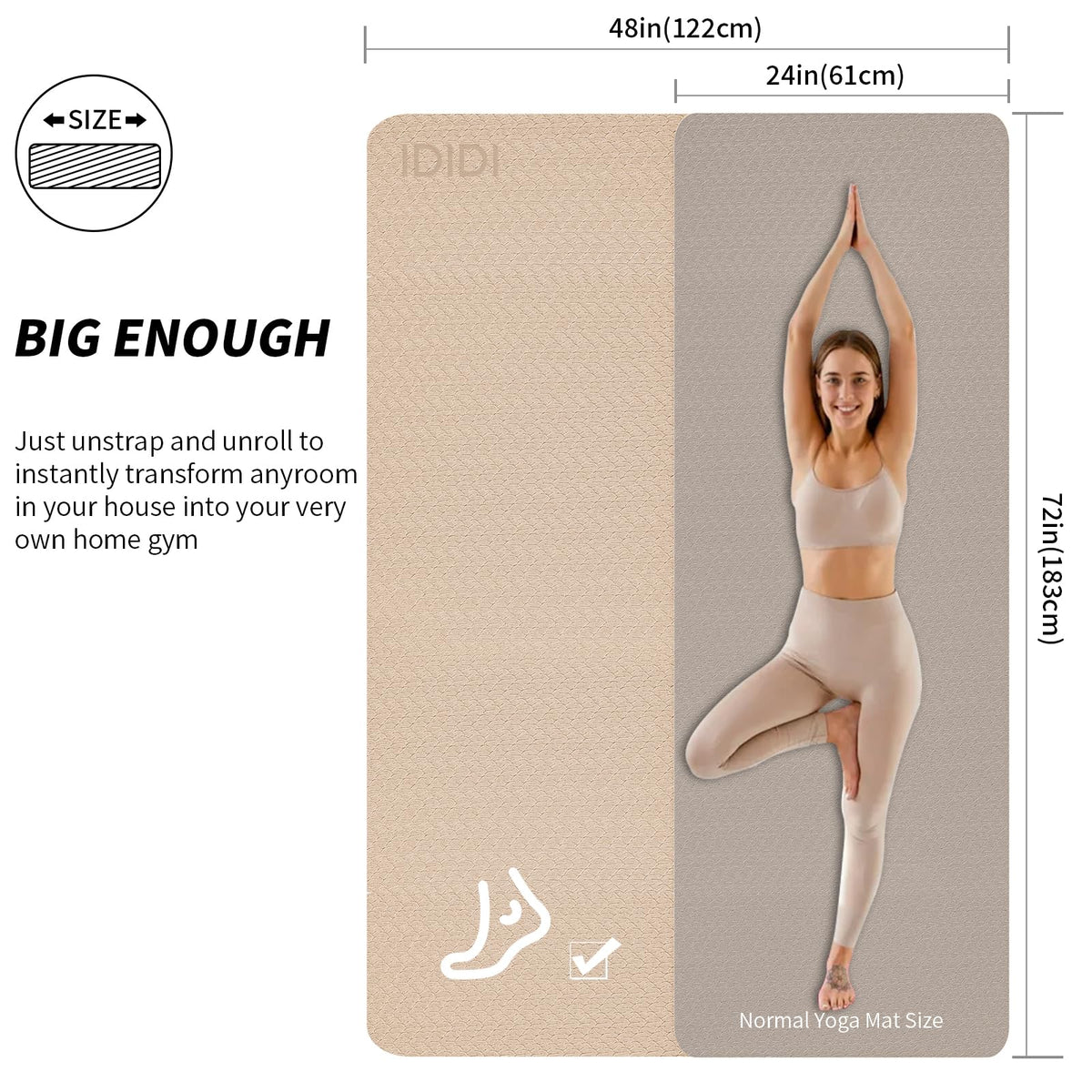 Large Yoga Mat (Beige+Black / 10mm)