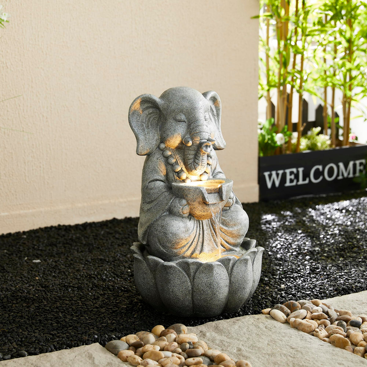 Outdoor Fountains and Waterfalls Zen (Concrete Elephant / 22"H)