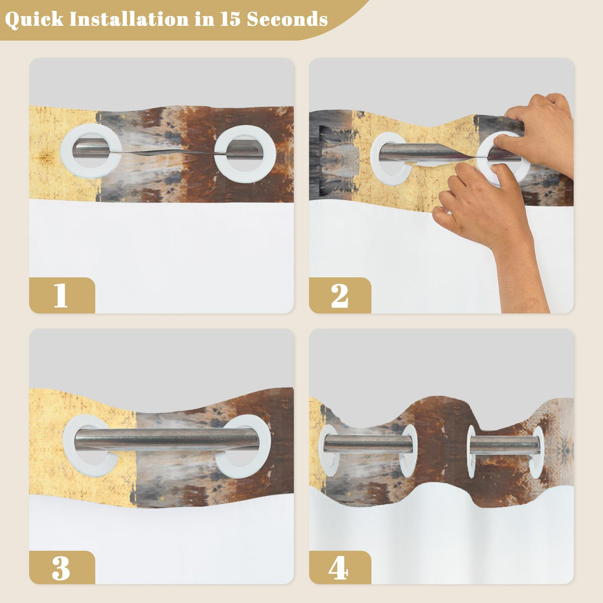 No Hook Shower Curtain with Snap in Liner Set (Abstract-3)