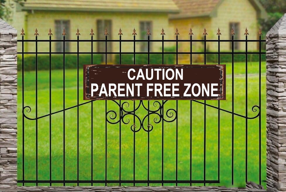 Caution Parent Free Zone" Vintage Metal Sign (Caution Parent Free Zone / 16 x 4 Inch)