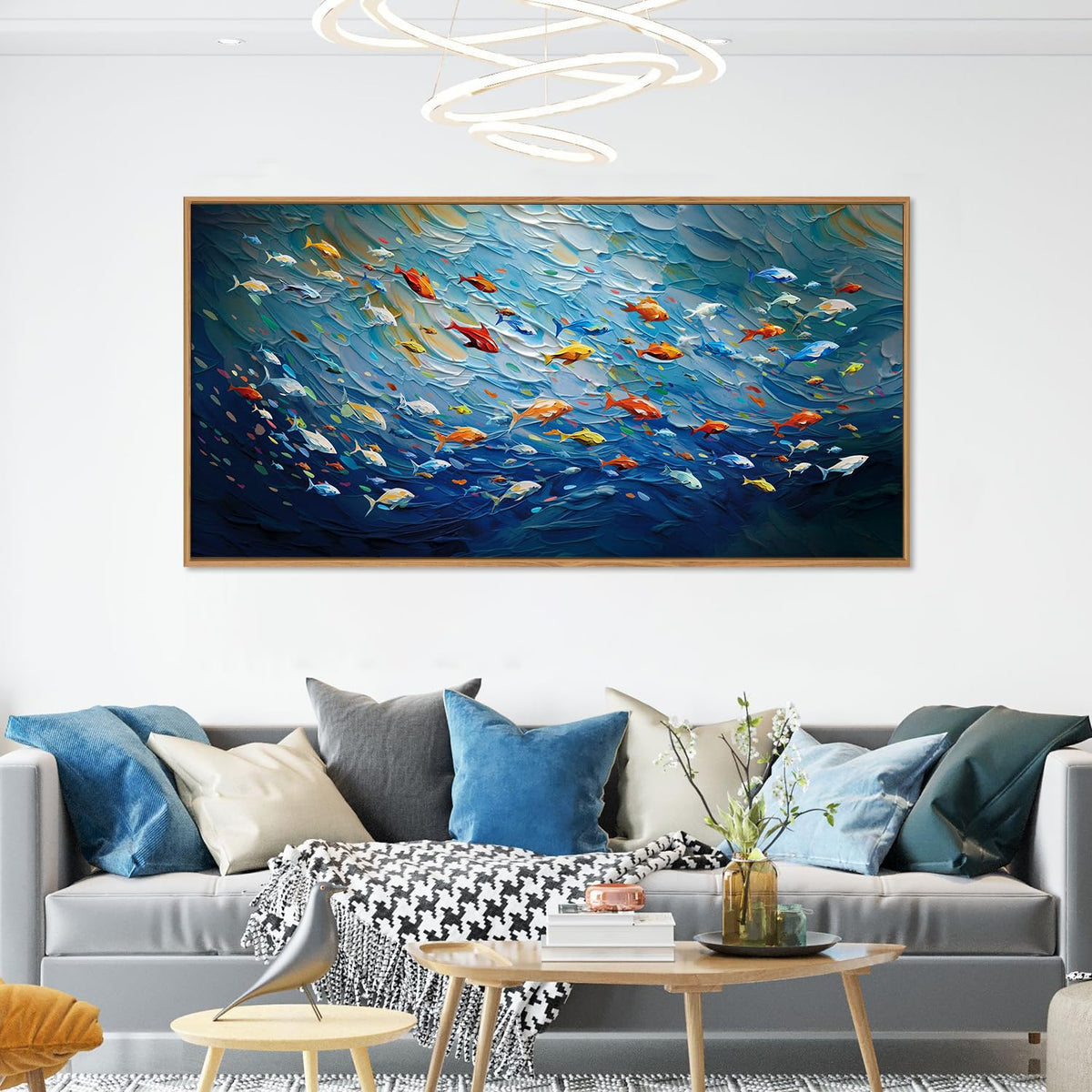 Ocean Fish Framed Canvas Wall Art (Blue Ocean Fish / 40"L x 20"W)
