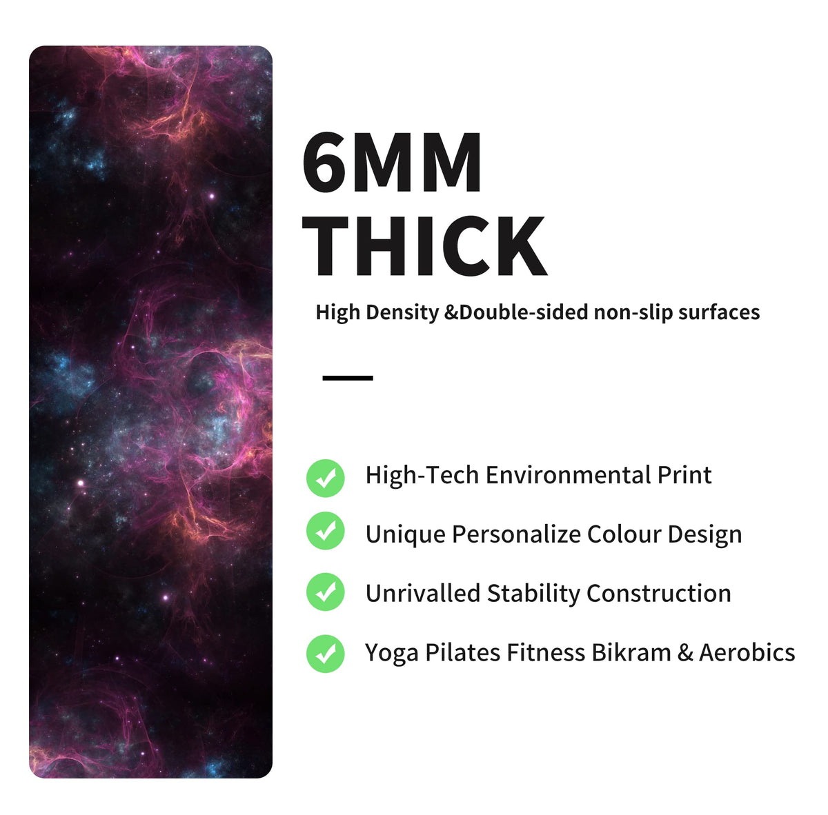 Yoga Mat Print Extra Thick TPE Non Slip Fitness Exercise Mat with Carrying Bag (Moon)