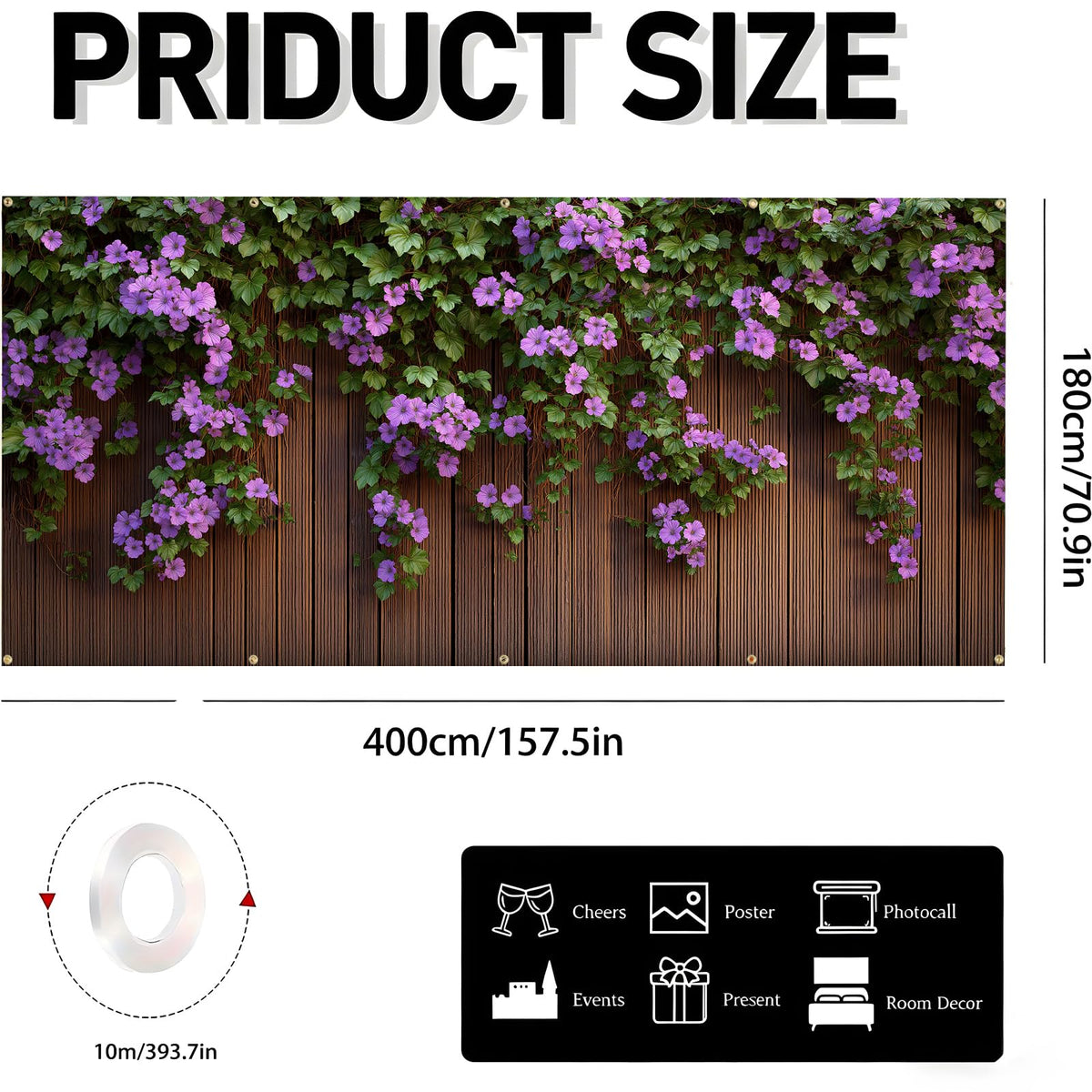 Garage Door Banner Cover 6x13 ft (Wall of wisteria vine)