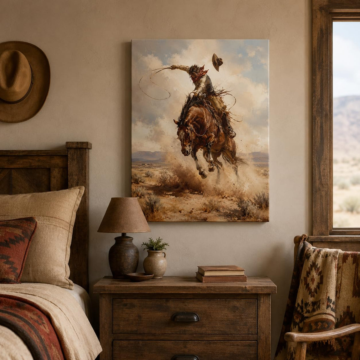 Cowboy Rider Framed Canvas Wall Art Western Ranch Home Accent 12x16 Inches (Cowboy Rider / 16"L x 12"W)