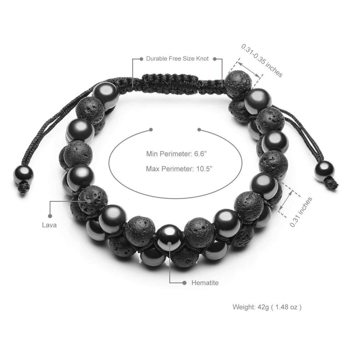 4pcs Mens Lava Rock Stone Essential Oil Bracelet Tiger Eye Agate Beads Double Layer Bracelets Macrame Adjustable Braided (4pcs/sets)