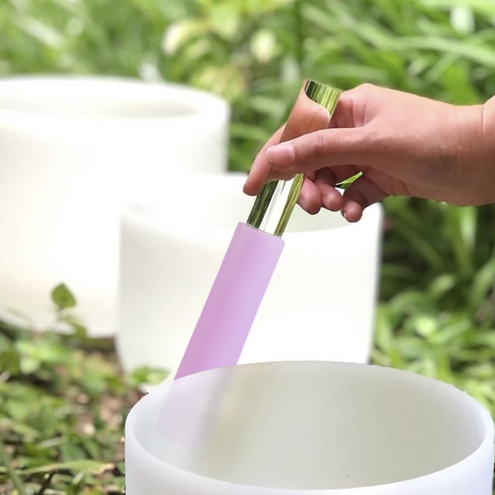 4 Pcs Singing Bowl Mallet Set Includes Solid and Hollow Acrylic Silicone Rubber Striker Mallet for Playing Quartz Crystal Singing Bowls with Bundle Pocket (WhitePurple)