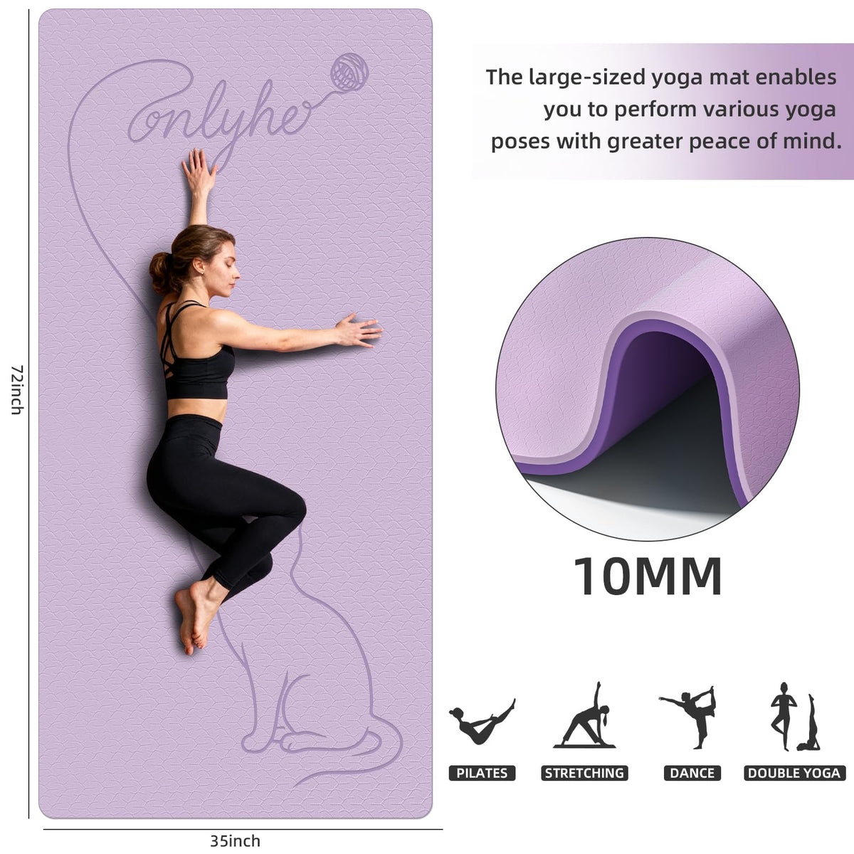 Extra Large Yoga Mat 10mm Thick (Light purple + Dark purple)