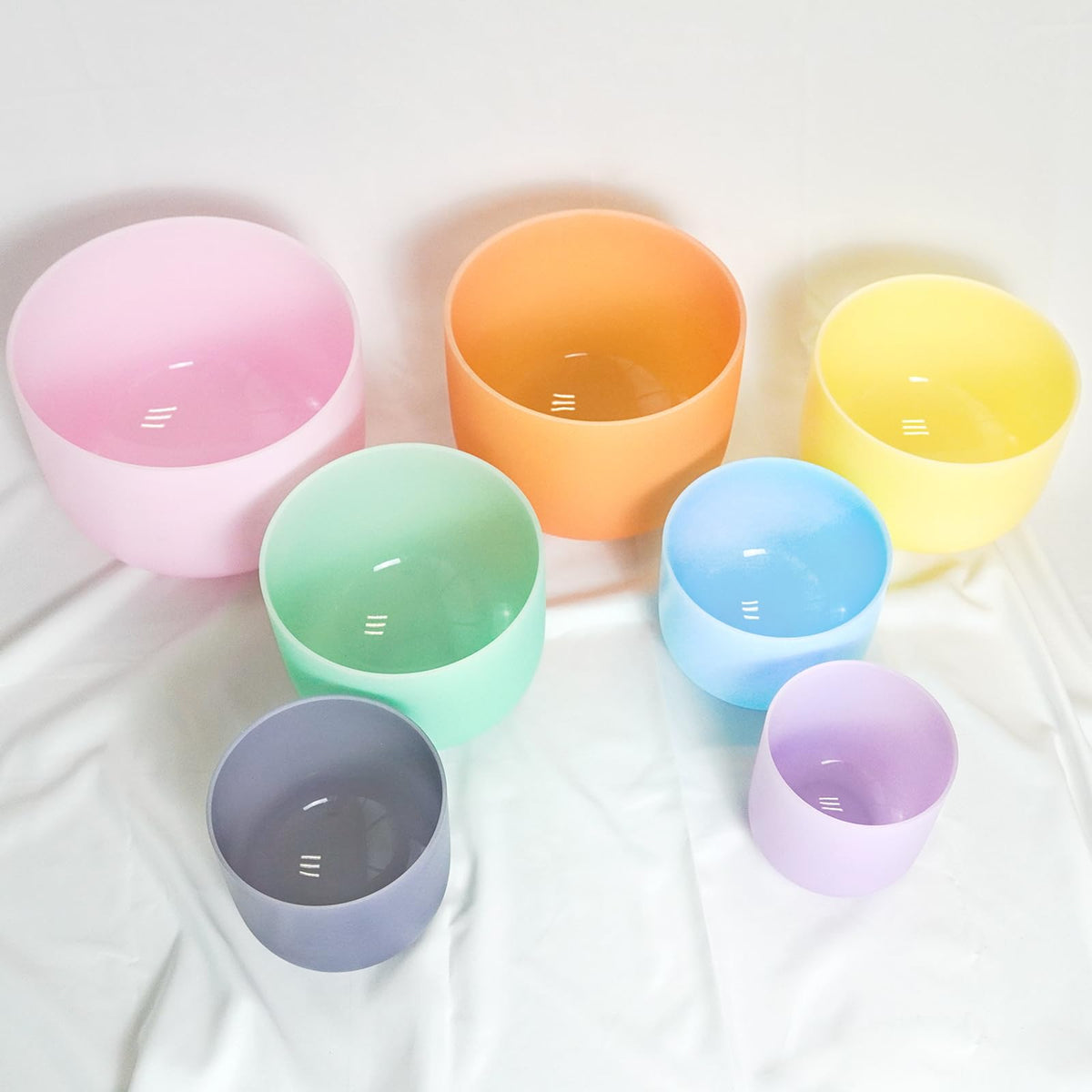 432hz Crystal Singing Bowl Set of 7pcs Quartz Bowl for Meditation (6-12 Inch 432hz Light Color 7pcs)