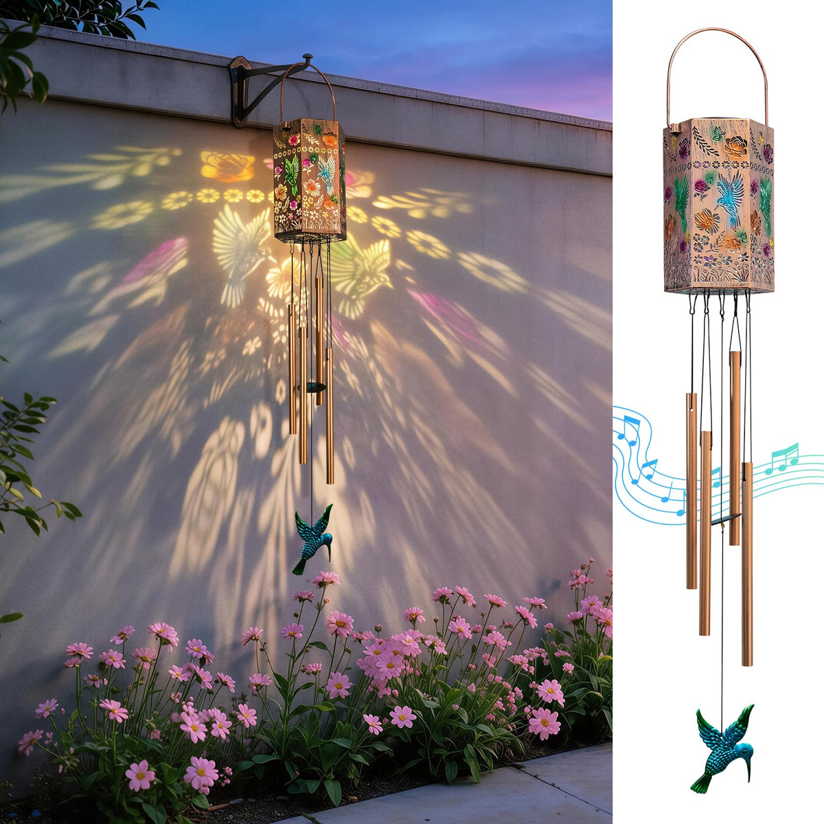 Hummingbird Solar Wind Chimes for Outside (Hummingbird)